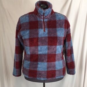 Women's Eddie Bauer Ultrasoft Plush 1/4 Zip Teddy Jacket Harbor Check XXL NWT